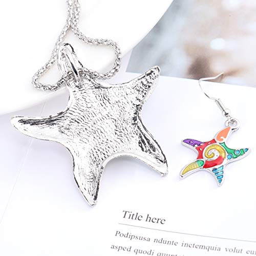 Tinksky Cadena de cuello de collar de cinco puntos estrella colgante collar con pendientes colgantes conjunto para la decoración de joyas, regalo para los amigos (plata)