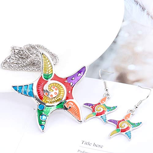 Tinksky Cadena de cuello de collar de cinco puntos estrella colgante collar con pendientes colgantes conjunto para la decoración de joyas, regalo para los amigos (plata)