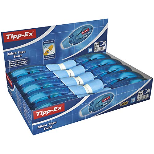 Tipp-Ex Micro Tape Twist - Caja de 10 unidades, cinta correctora 8 m x 5 mm, color azul