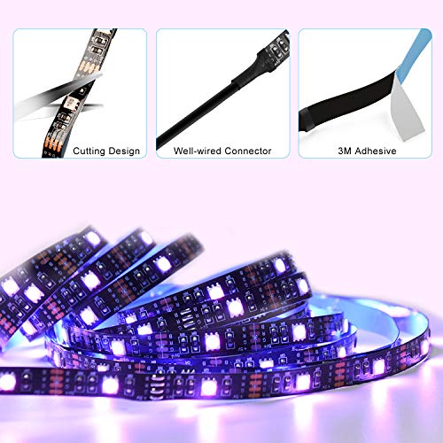 Tira LED, 5M(16.4ft) RGB tira de luces que cambia de color con control remoto y APP, con control remoto RF de 20 teclas Tira de luces LED para decoración navideña y cocina.