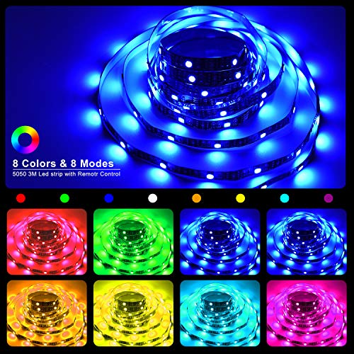 Tira LED, 5M(16.4ft) RGB tira de luces que cambia de color con control remoto y APP, con control remoto RF de 20 teclas Tira de luces LED para decoración navideña y cocina.
