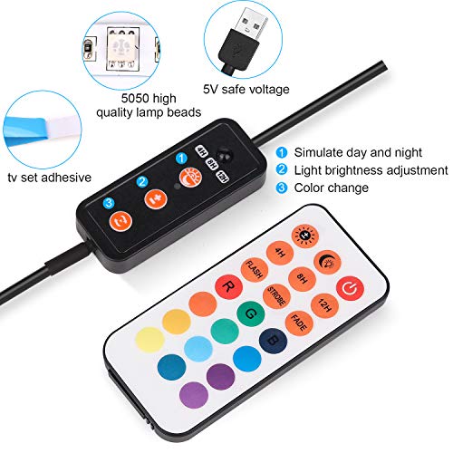 Tira LED TV 3.5 M, Bias Lighting para TV de 50-65 pulgadas, RGB de 11.5 pies, kit con mando a distancia, Bias Lighting de 5050 LED para HDTV