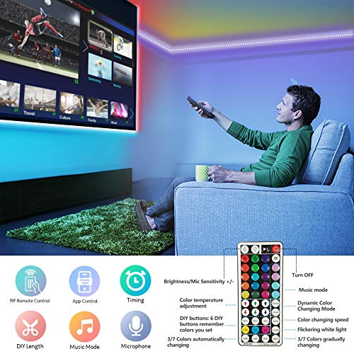 Tiras LED, JESLED 5M Tiras de Luces LED Sincronización de música Bluetooth, control de aplicaciones, Remoto de 44 Botones, 5050 RGB LED Strip, para Habitacion, Hogar, Bar, Fiesta, Restaurante