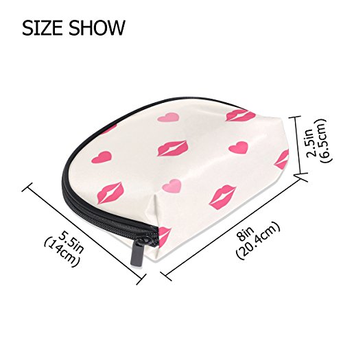 TIZORAX - Bolsa de maquillaje con corazones y labios rojos