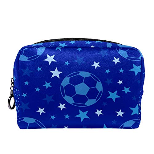 TIZORAX - Bolsa de maquillaje para mujer, diseño de pelota de fútbol entre las estrellas, bolsa de maquillaje, bolsa de maquillaje, bolsa de cremallera