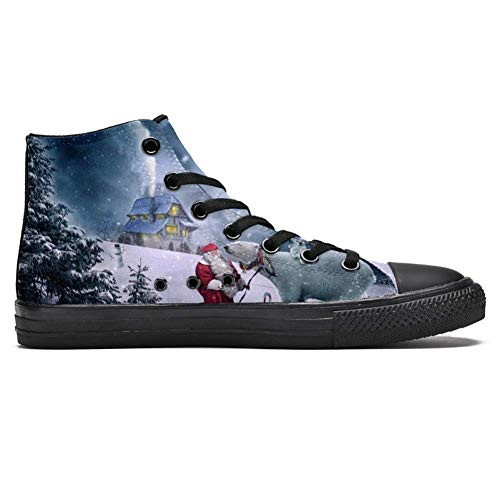 TIZORAX Christmas Santa Polar Bear Sneakers Fashion Lace up Canvas Shoes Casual School Walking Shoe for Men Teen Boys