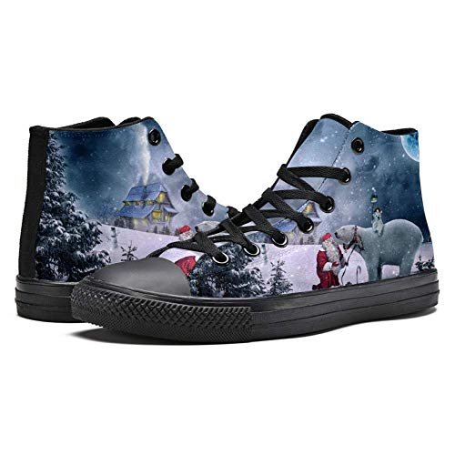TIZORAX Christmas Santa Polar Bear Sneakers Fashion Lace up Canvas Shoes Casual School Walking Shoe for Men Teen Boys