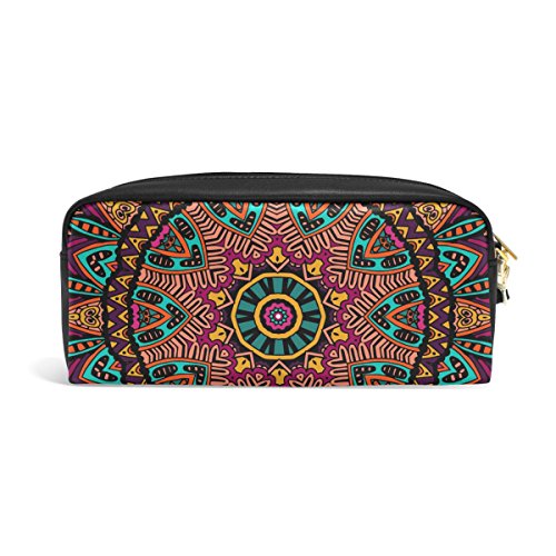 TIZORAX - Estuche de piel sintética con diseño de flores y etnias, estilo tribal, para estudiantes, estuche para bolígrafos, maquillaje y cosméticos
