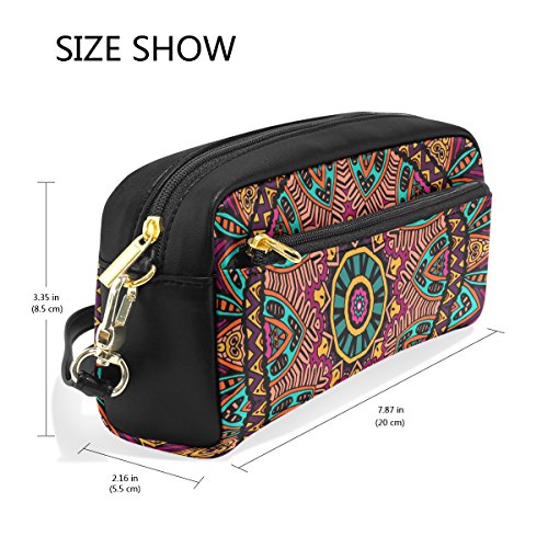 TIZORAX - Estuche de piel sintética con diseño de flores y etnias, estilo tribal, para estudiantes, estuche para bolígrafos, maquillaje y cosméticos