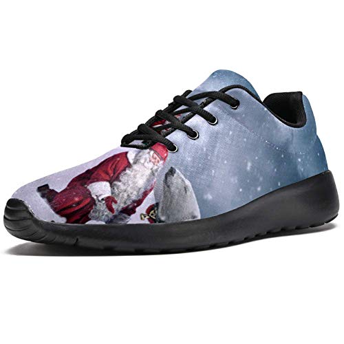 TIZORAX Zapatillas de running para mujer, diseño de Papá Noel y oso polar, de malla, transpirable, senderismo, tenis, color Multicolor, talla 38 EU