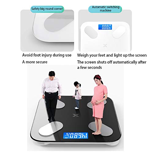 TKFY Escala de Grasa Corporal de Peso Corporal Digital Básculas de baño con aplicación para Smartphone USB Carga Cuerpo analizador de composición 180KG Blanco