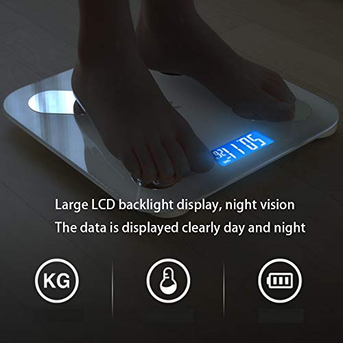 TKFY Escala de Grasa Corporal de Peso Corporal Digital Básculas de baño con aplicación para Smartphone USB Carga Cuerpo analizador de composición 180KG Blanco