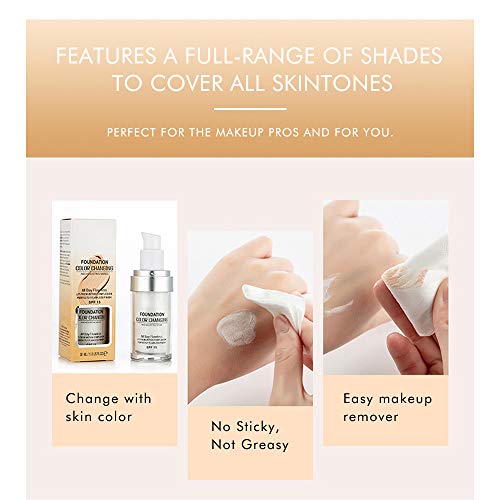 TLM Crema de cubierta correctora, maquillaje de base de cambio de color impecable, base de maquillaje de tono de piel caliente Base líquida líquida hidratante de cara desnuda para mujeres y niñas