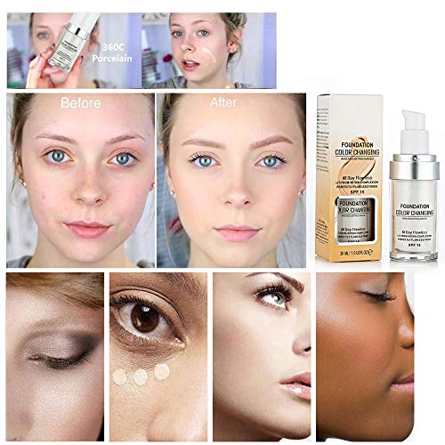 TLM Crema de cubierta correctora, maquillaje de base de cambio de color impecable, base de maquillaje de tono de piel caliente Base líquida líquida hidratante de cara desnuda para mujeres y niñas