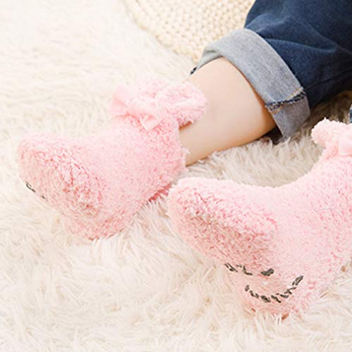 Toalla de Invierno para Dormir Calcetines de Terciopelo de Coral para niños Calidez de Invierno Engrosamiento Calzado de Moda para niña Lolita Encantadora (rosado1-3 años)