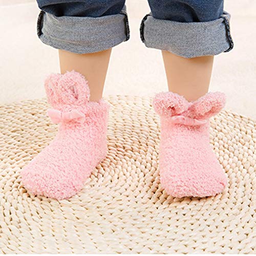 Toalla de Invierno para Dormir Calcetines de Terciopelo de Coral para niños Calidez de Invierno Engrosamiento Calzado de Moda para niña Lolita Encantadora (rosado1-3 años)