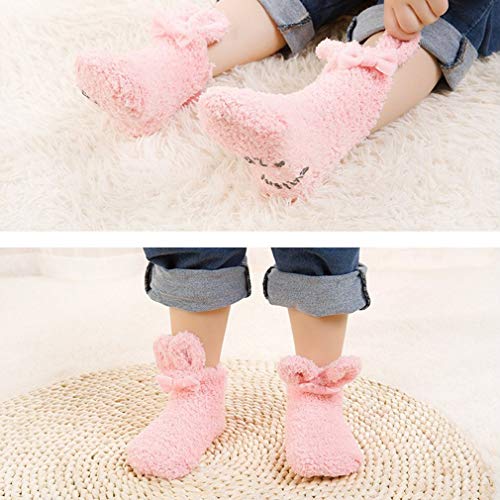 Toalla de Invierno para Dormir Calcetines de Terciopelo de Coral para niños Calidez de Invierno Engrosamiento Calzado de Moda para niña Lolita Encantadora (rosado1-3 años)
