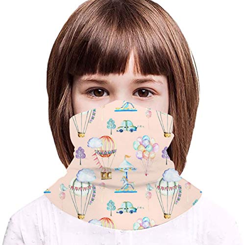 Toalla protectora de cara para niños con interior Poket acuarela Airballoon carrusel impreso 3d Sunproof transpirable diadema para uso al aire libre o diario