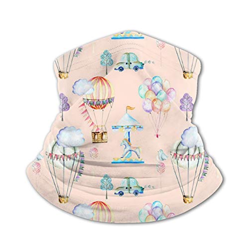 Toalla protectora de cara para niños con interior Poket acuarela Airballoon carrusel impreso 3d Sunproof transpirable diadema para uso al aire libre o diario