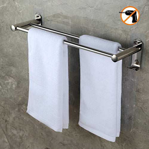 Toallero de Barra Adhesiva 50cm, CHOELF Toallero de acero inoxidable Doble Barra con Ganchos para Toallas Pegarlo a la Pared para Baño Cocina, Sin abrir agujeros
