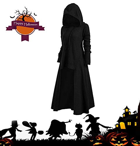 Toctax Vestido con Capucha para Mujer, Vestido de Halloween Vestidos de Manga Larga de Fiesta Medieval Vestidos de Disfraces de Fiesta de Halloween Renacentistas Mujeres Chaqueta Punk Vintage Ropa