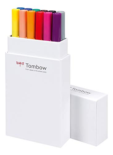Tombow ABT-12P-1 Fiber Pen Dual Brush Pen con dos puntas Juego de 12 colores primarios