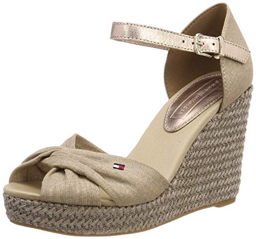 Tommy Hilfiger Iconic Elena Metallic Canvas, Sandalias con Plataforma para Mujer, Beige (Desert Sand 932), 40 EU