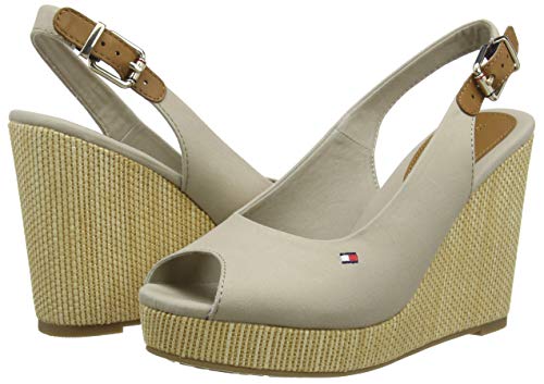 Tommy Hilfiger Iconic Elena Sling Back Wedge, Sandalias con Punta Abierta para Mujer, Beige (Stone Aep), 39 EU