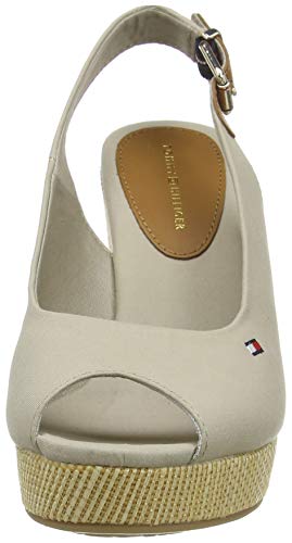 Tommy Hilfiger Iconic Elena Sling Back Wedge, Sandalias con Punta Abierta para Mujer, Beige (Stone Aep), 39 EU