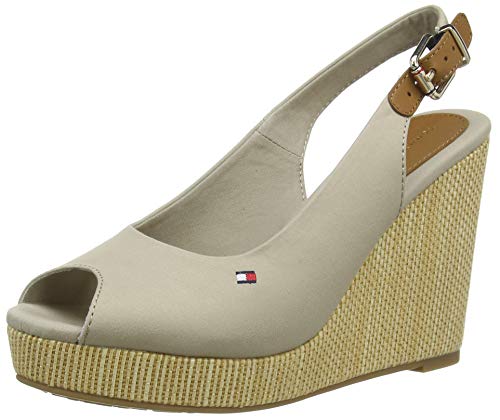 Tommy Hilfiger Iconic Elena Sling Back Wedge, Sandalias con Punta Abierta para Mujer, Beige (Stone Aep), 39 EU