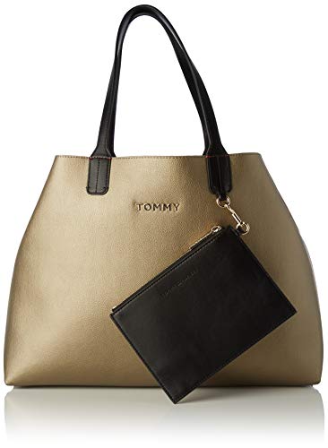 Tommy Hilfiger - Iconic Tote, Bolsos totes Mujer, Multicolor (Gold/Black Mix), 15.3x30.5x43.2 cm (W x H L)