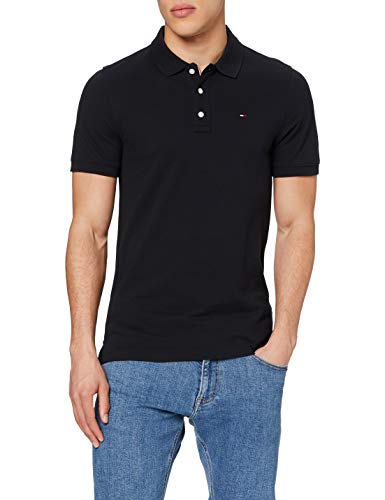 Tommy Hilfiger Piqué P Camiseta Polo con Cierre de 3 Botones, Negro (Tommy Black), XL para Hombre