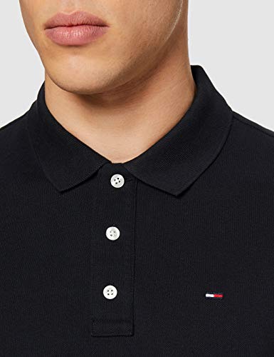 Tommy Hilfiger Piqué P Camiseta Polo con Cierre de 3 Botones, Negro (Tommy Black), XL para Hombre