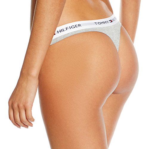 Tommy Hilfiger Tanga de Algodón Cintura elástica con el Logo, Gris (Grey Heather), XS para Mujer