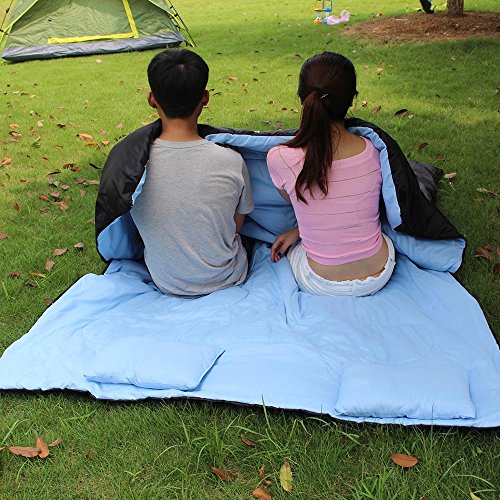 TOMSHOO Saco de Dormir de 2 Personas 210 * 152cm Doble Saco de Dormir con 2 Cojines Al Aire Libre -5℃ ~ 10℃ para Verano y Otoño