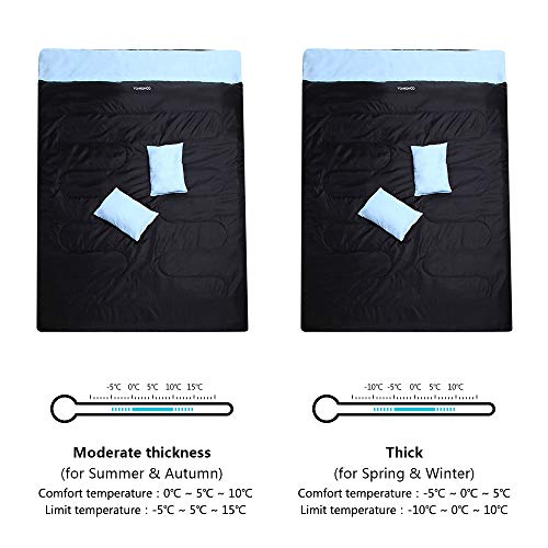 TOMSHOO Saco de Dormir de 2 Personas 210 * 152cm Doble Saco de Dormir con 2 Cojines Al Aire Libre -5℃ ~ 10℃ para Verano y Otoño
