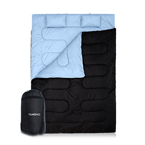 TOMSHOO Saco de Dormir de 2 Personas 210 * 152cm Doble Saco de Dormir con 2 Cojines Al Aire Libre -5℃ ~ 10℃ para Verano y Otoño