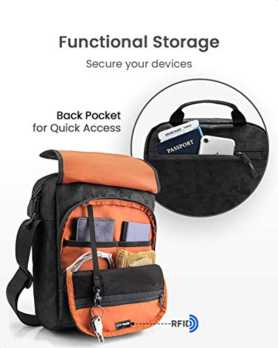 tomtoc Bolso Bandolera para 10,5" iPad Air 2019 | 11" iPad Pro 2018, Almacenamiento Grande de Viaje, Correa de Hombro Bolsillo de Accesorio, Bloqueo RFID para Tarjeta de Crédito, Impermeable, Negro
