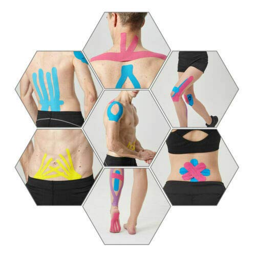 TONGU 5PCS Cinta Kinesiología Tape Cinta Muscular 5m x 5cm Impermeable Cinta Quinesiológica Cinta de Soporte para Rodilla Hombro Tobillo Codo Espinilla Cuello