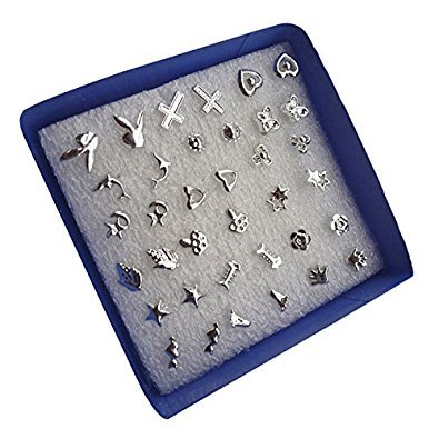 TOOGOO 24pares /juego Venta al por mayor Pinza perno aretes de alergia de forma mezclada de chica mucho moda (color: Plata)