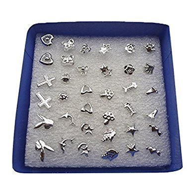 TOOGOO 24pares /juego Venta al por mayor Pinza perno aretes de alergia de forma mezclada de chica mucho moda (color: Plata)