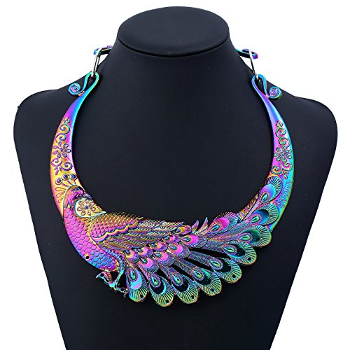 TOOGOO Retro etnico tallado purpura verde pavo real collar grande indio maxi joyeria de las mujeres collar exagerado joyeria