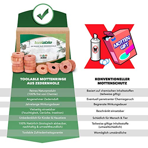 toolable 48x Protección antipolillas de Madera de Cedro para Armario y Perchas, incl. Papel de Lija GRATUITO sin Productos químicos, 100% Natural