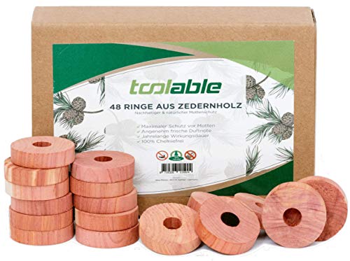 toolable 48x Protección antipolillas de Madera de Cedro para Armario y Perchas, incl. Papel de Lija GRATUITO sin Productos químicos, 100% Natural