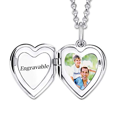 Top WHY Collar de Plata de Ley 925 con Forma de corazón de Cristal Colgante y Collar de Cadena de medallón, Collar de Foto Personalizado para Mujer