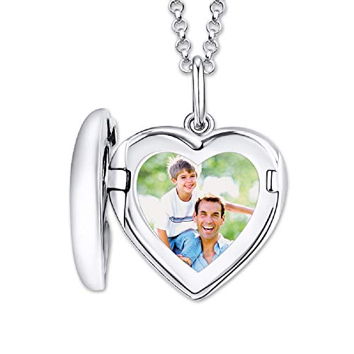 Top WHY Collar de Plata de Ley 925 con Forma de corazón de Cristal Colgante y Collar de Cadena de medallón, Collar de Foto Personalizado para Mujer