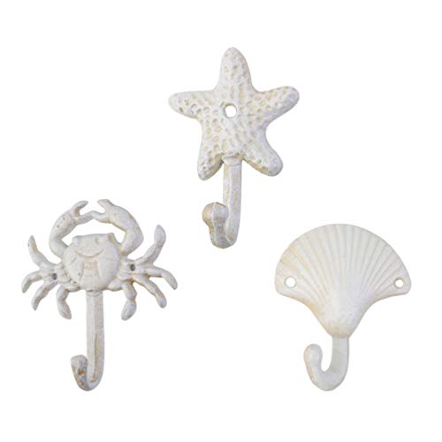 TOPBATHY 3 piezas Ganchos de Pared de Hierro Ganchos en Forma de Concha Estrella del Mar Cangrejo Ganchos Náuticos para Decoración de Hogar Dormitorio Baño