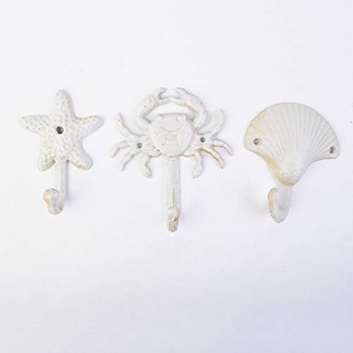 TOPBATHY 3 piezas Ganchos de Pared de Hierro Ganchos en Forma de Concha Estrella del Mar Cangrejo Ganchos Náuticos para Decoración de Hogar Dormitorio Baño