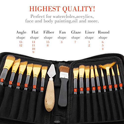 TOPERSUN 19 PCS Pinceles de pintura de nilón de manija de madera de formas diferentes de pintura al óleo de guache acuarela proveedores de arte acrílicos cepillo de pintura