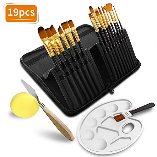 TOPERSUN 19 PCS Pinceles de pintura de nilón de manija de madera de formas diferentes de pintura al óleo de guache acuarela proveedores de arte acrílicos cepillo de pintura